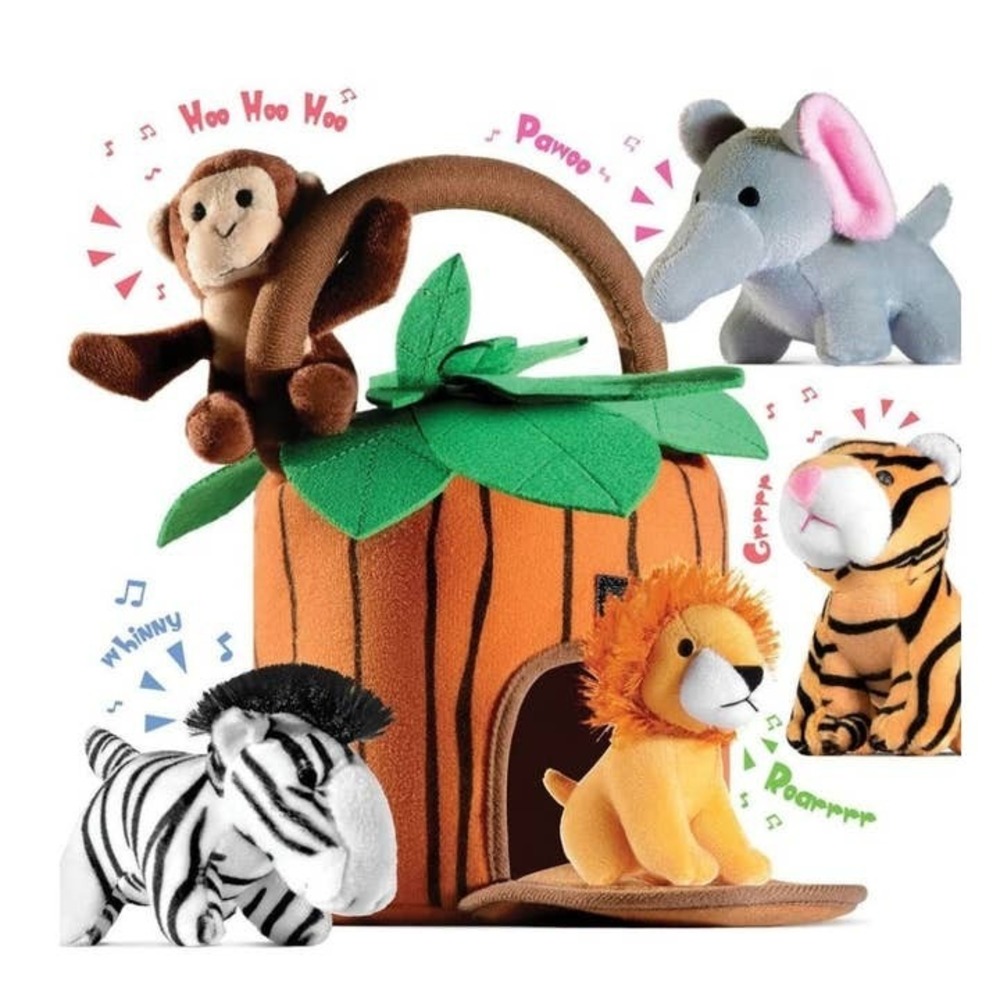 Plush Talking Stuffed Animals Jungle 6 Piece Set With Carrier